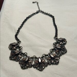 Plum, pink, burgundy crystal Floral Necklace with bronze metal setting